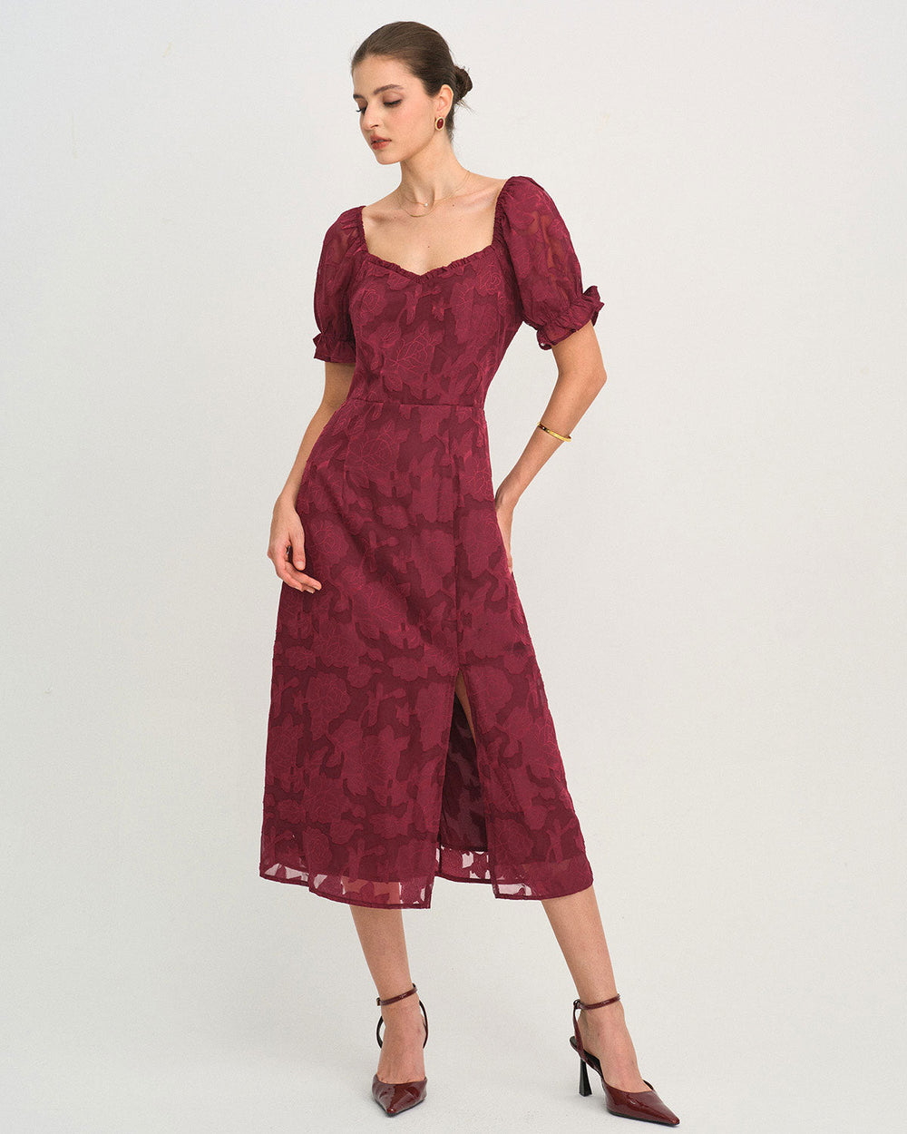Vestido Martina | Elegancia en Jacquard Tono Vino