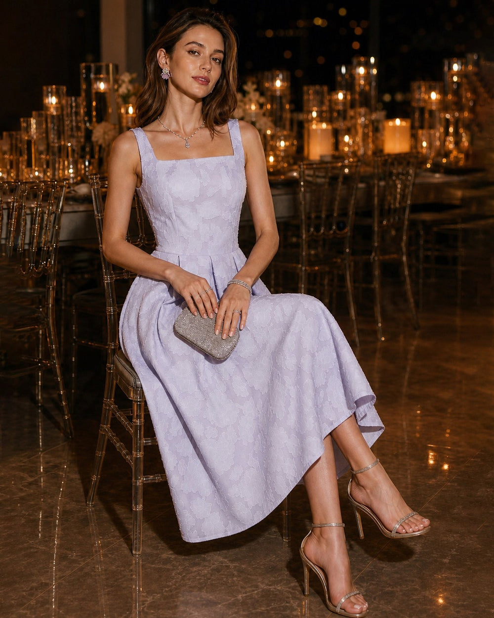 Vestido Ginevra | Elegancia en Jacquard Tono Morado