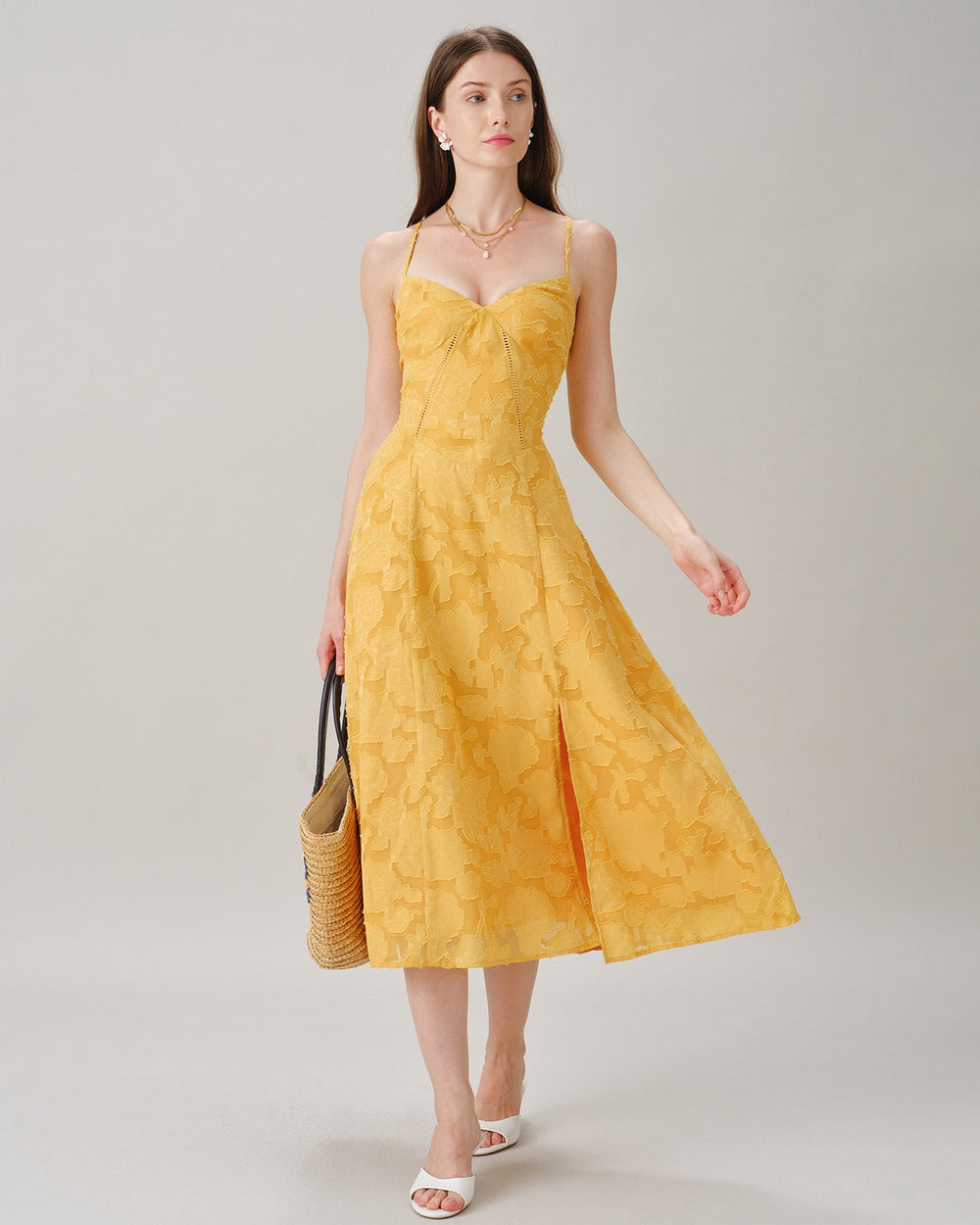 Vestido Valentina | Elegancia en Jacquard Tono Amarillo