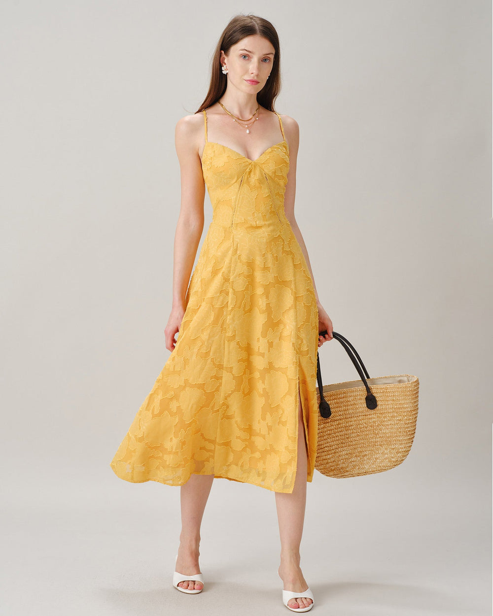 Vestido Valentina | Elegancia en Jacquard Tono Amarillo