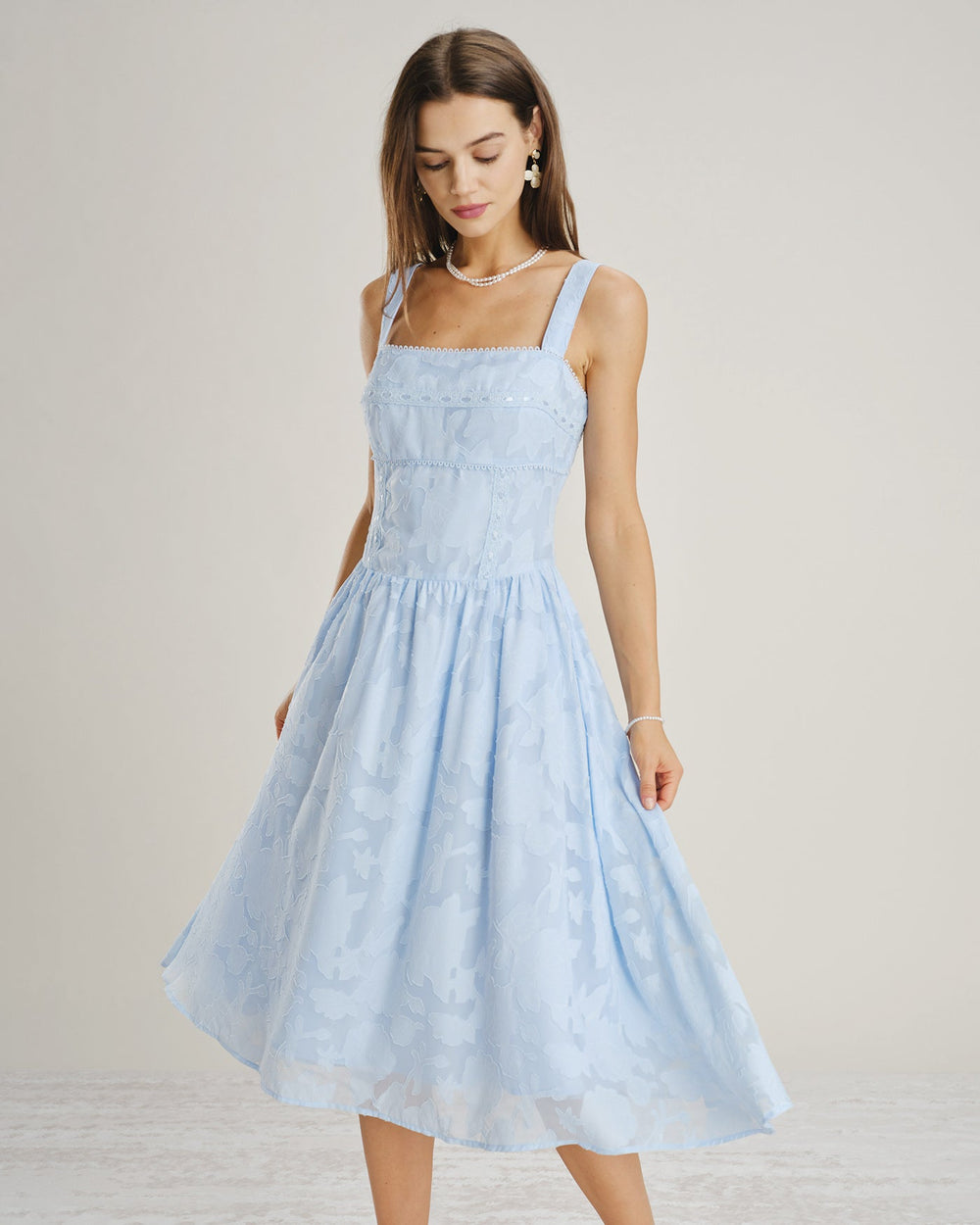 Vestido Ginevra | Elegancia en Jacquard Tono Azul