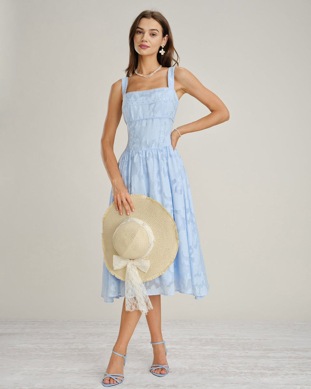 Vestido Ginevra | Elegancia en Jacquard Tono Azul