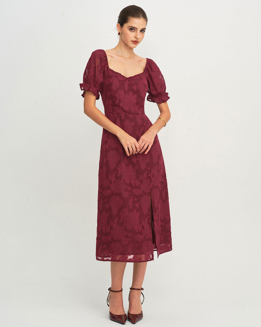 Vestido Martina | Elegancia en Jacquard Tono Vino