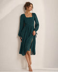Vestido Renata | Elegancia en Jacquard Tono Verde