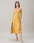Vestido Valentina | Elegancia en Jacquard Tono Amarillo