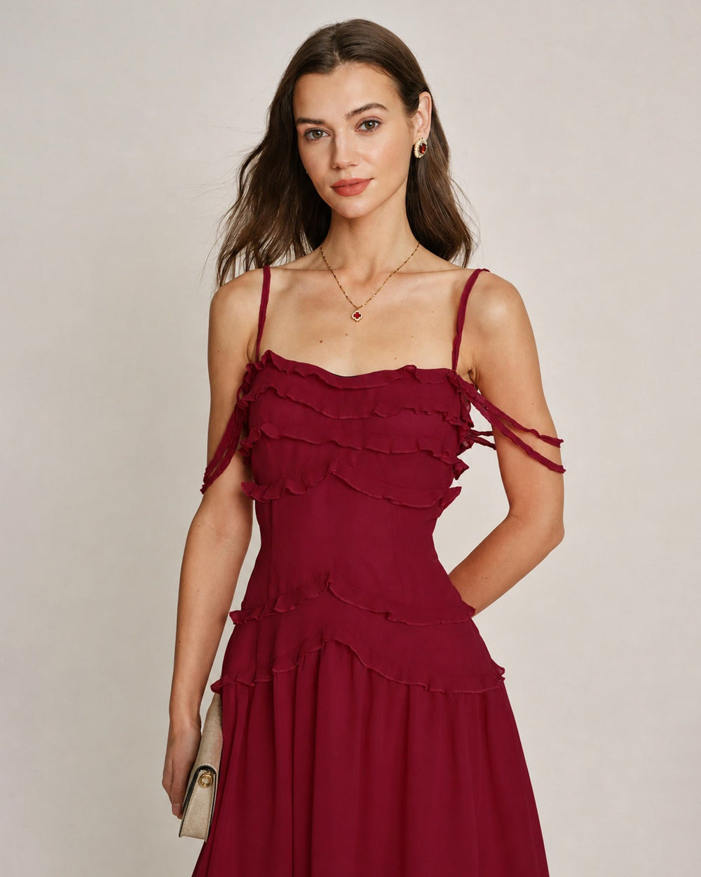 Vestido Serena | Elegancia en Gasa Tono Rojo