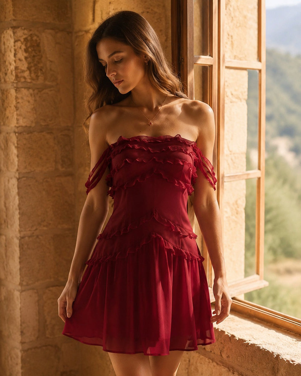 Vestido Serena | Elegancia en Gasa Tono Rojo