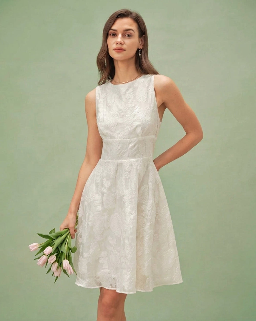 Vestido Alessia | Elegancia en Jacquard Tono Blanco