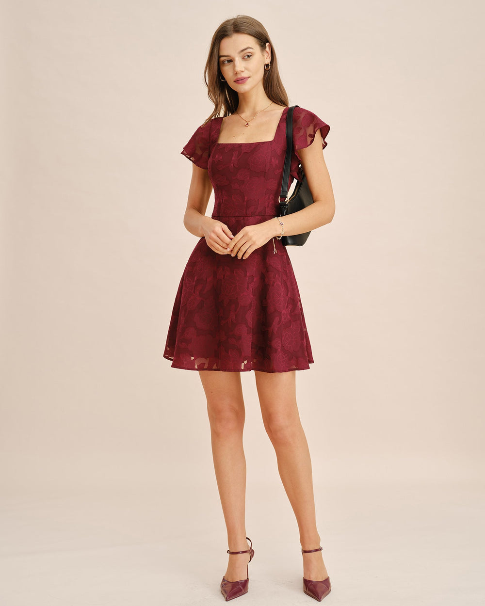 Vestido Serena | Elegancia en Jacquard Tono Vino
